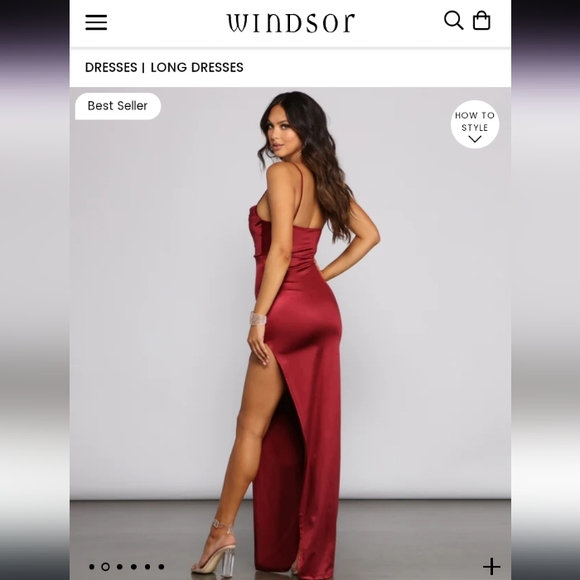 Windsor- Lola High Slit Satin Dress (Lipstick Red)-Small - Picture 3 of 10